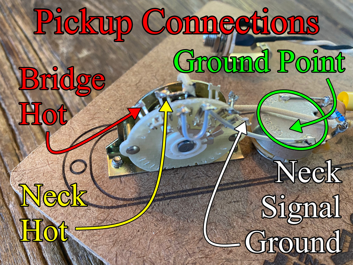 Telecaster 4-Way Wiring Kit | CTS / WD Music 275 kΩ Custom Taper Pots, Oak Grigsby Switch, Mallory 150 Cap