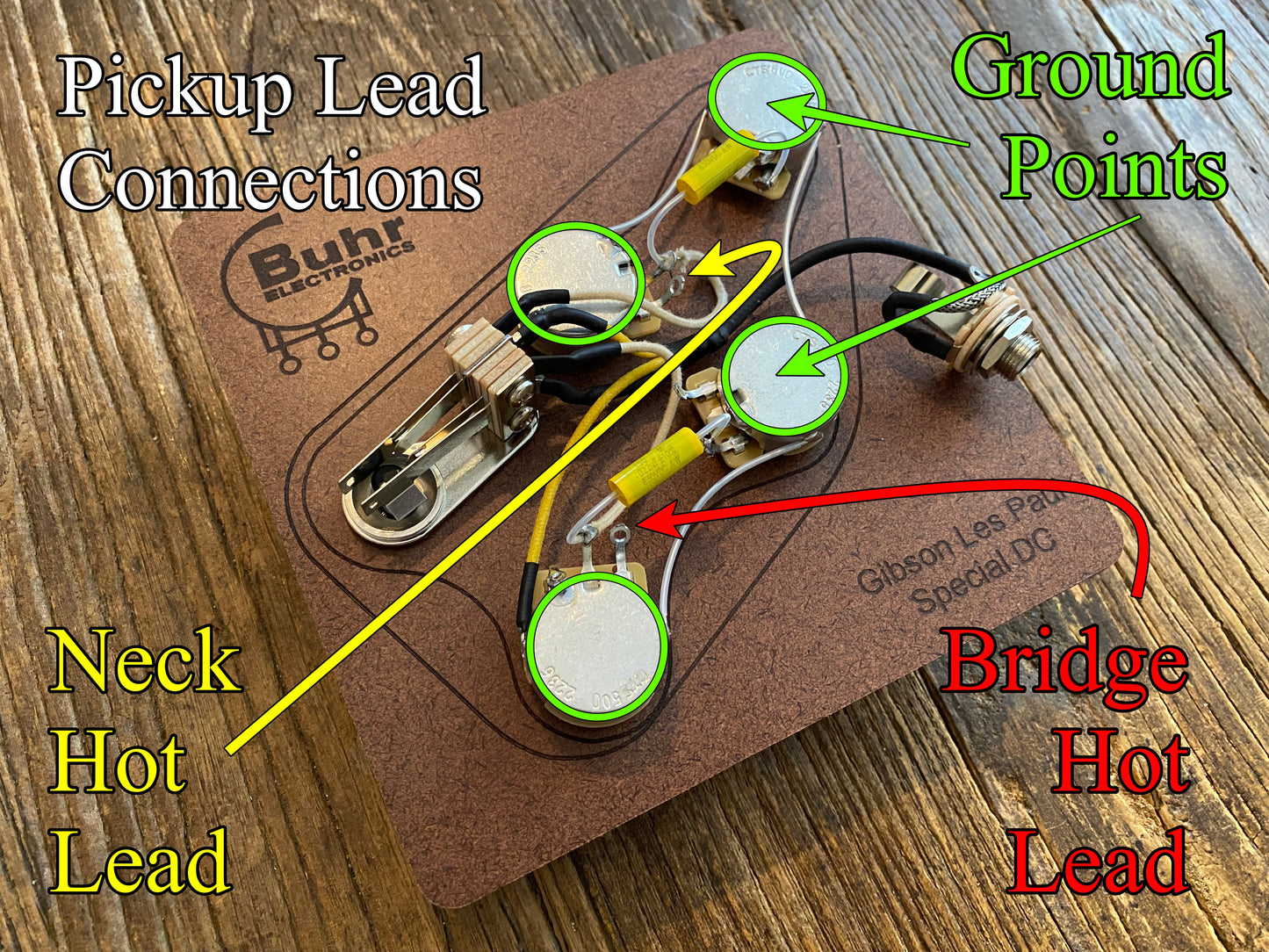 Les Paul Special Double Cut 50s Style Wiring Kit | CTS / WD Music Custom Taper Potentiometers, Mallory 150 Capacitors