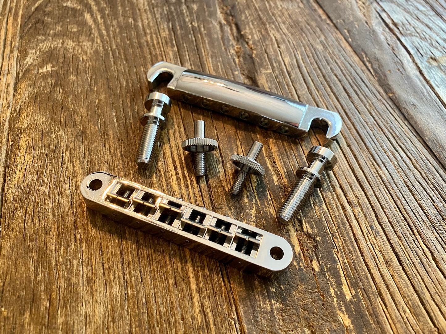 Gibson USA Tune-O-Matic Bridge and Stop Bar Set Complete with Adjustment Studs | Chrome